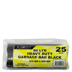 Heavy Duty Plastic Garbage Bags 80L Black (25pcs, inc. GST)