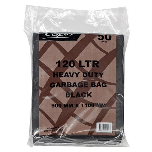 Heavy Duty Plastic Garbage Bags 120L Black (50pcs, inc. GST)