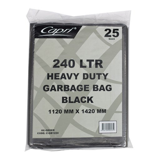 Heavy Duty Plastic Garbage Bags 240L Black (25pcs, inc. GST)