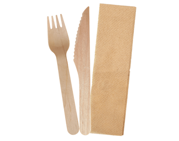 Cutlery Pack – Wooden Fork, Knife & Napkin (400pcs, inc. GST)